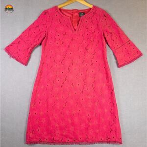 Adrianna Papell A-Line Dress Pink 3/4 Sleeve Floral Women's Size 14